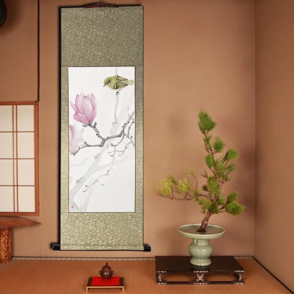 画家手描き 掛軸 掛け軸 おしゃれ 水墨画 花鳥図 四季花鳥画 四